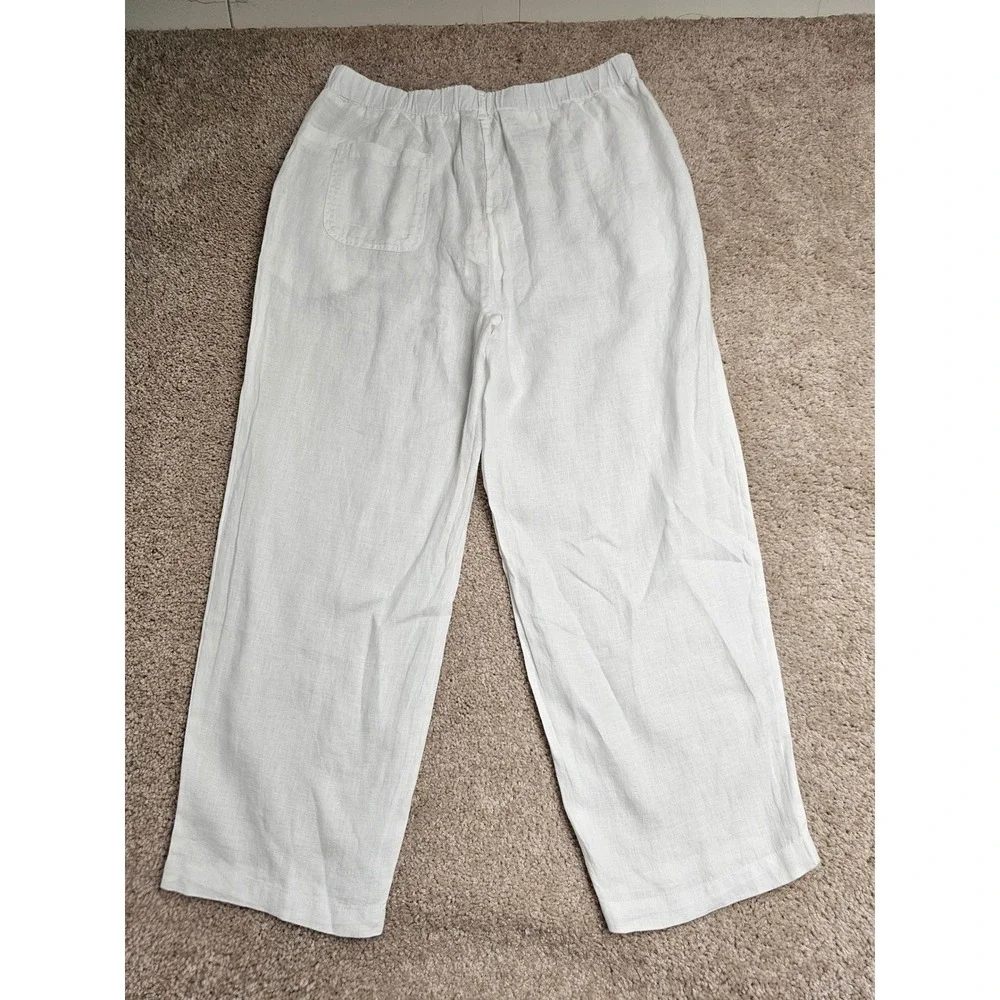 Quince 100% European Linen Pants White Wide Leg Elastic Waist Large NEW